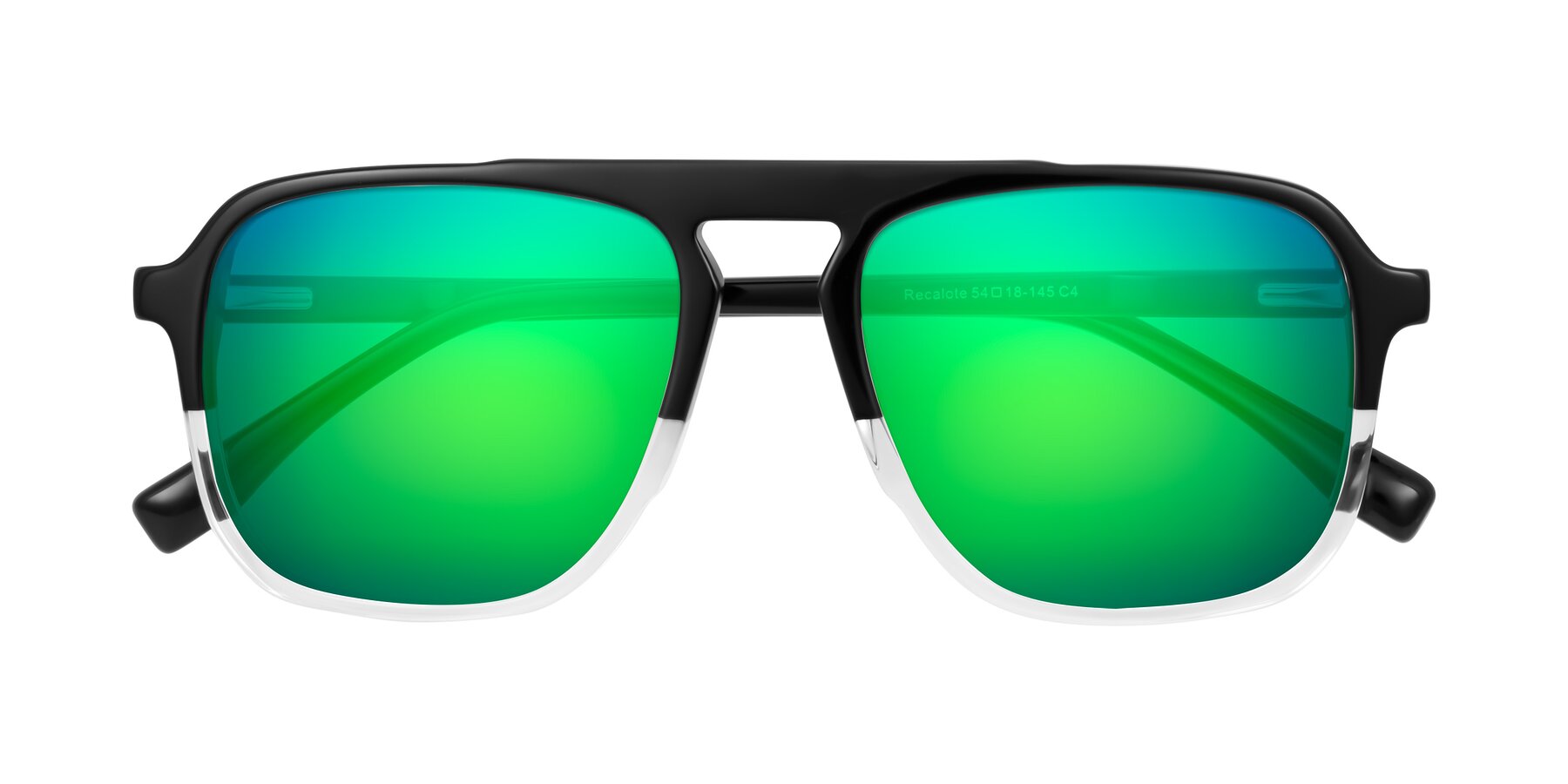 Folded Front of Recalote in Black/Clear with Green Mirrored Lenses