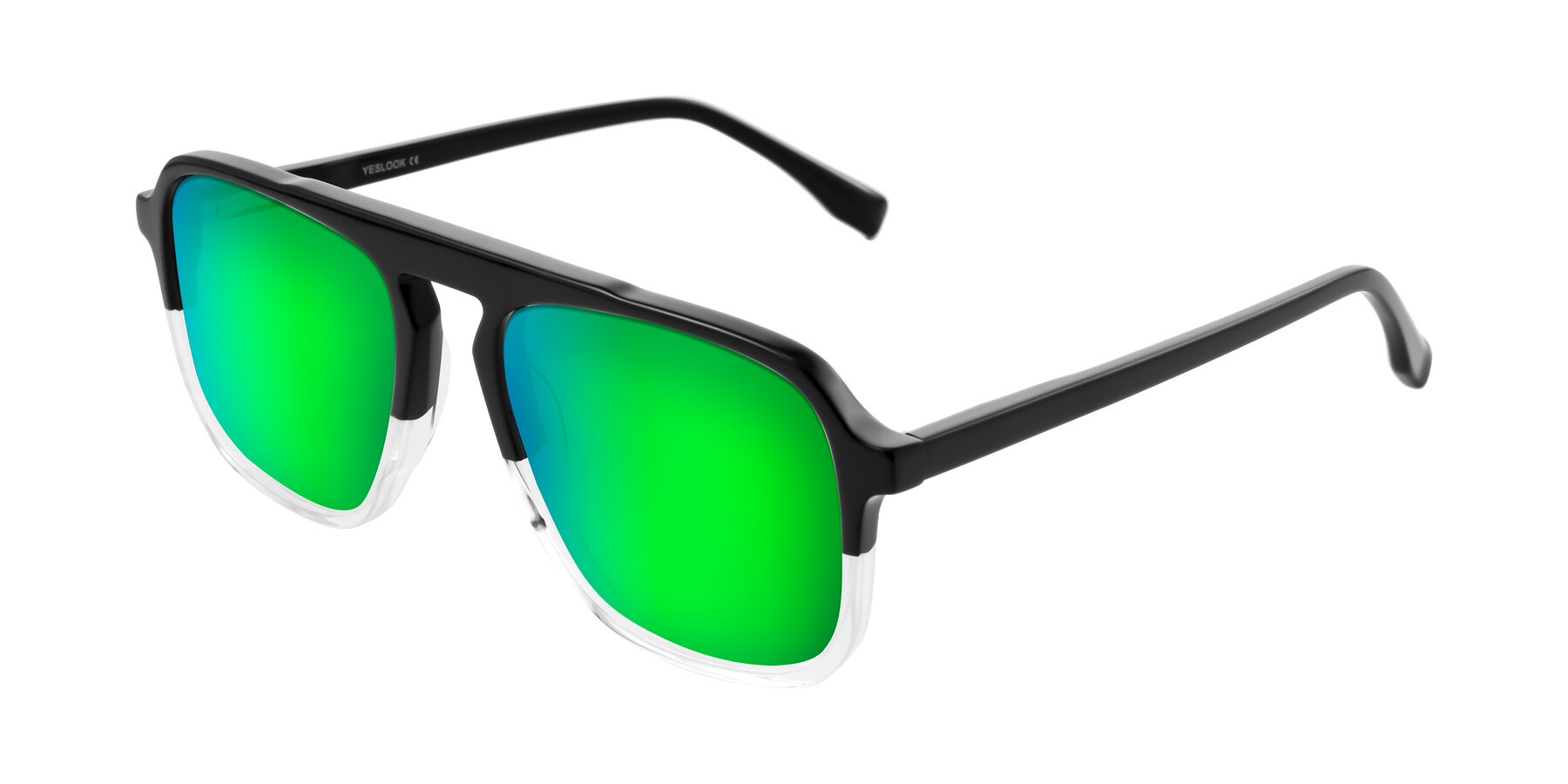 Angle of Recalote in Black/Clear with Green Mirrored Lenses
