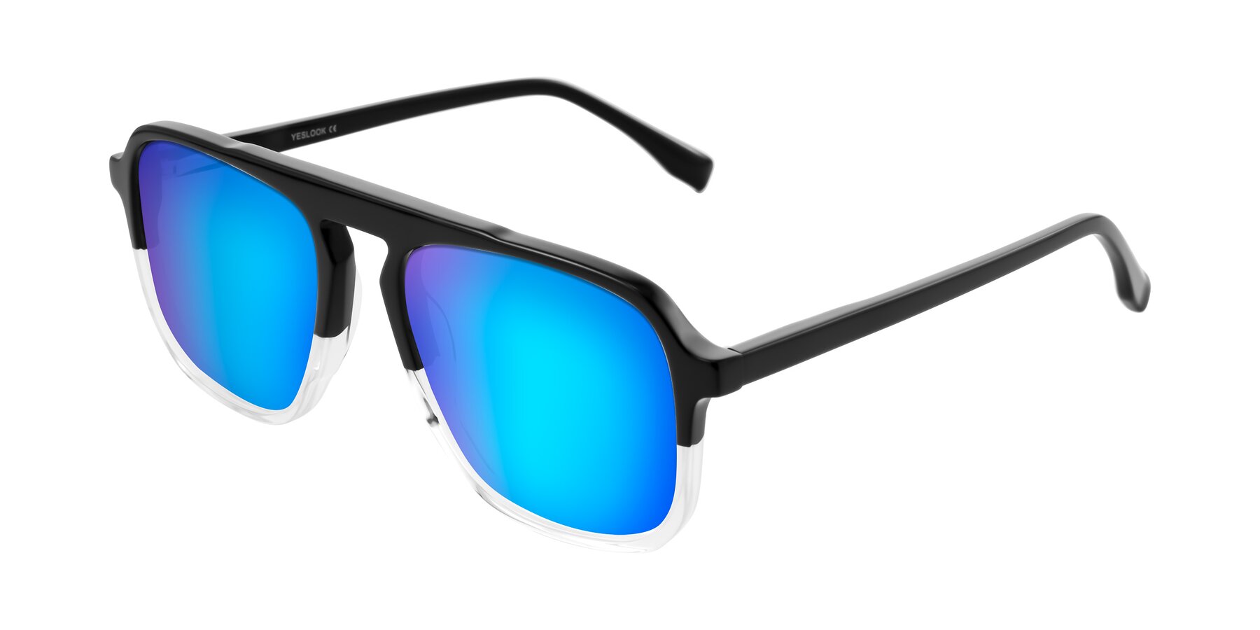 Angle of Recalote in Black/Clear with Blue Mirrored Lenses