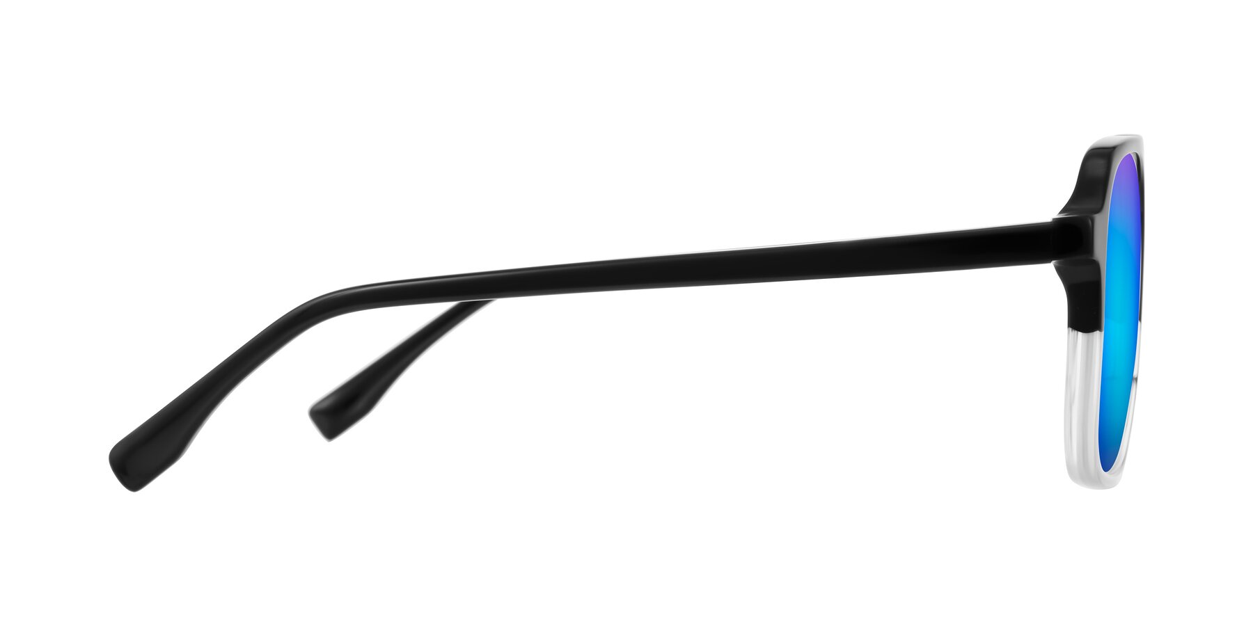 Side of Recalote in Black/Clear with Blue Mirrored Lenses