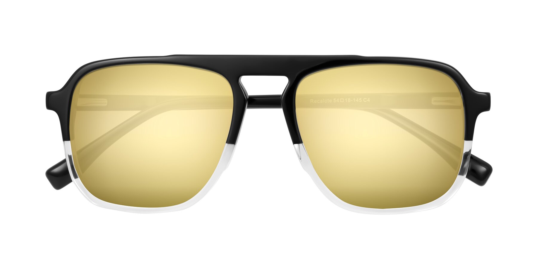 Folded Front of Recalote in Black/Clear with Gold Mirrored Lenses