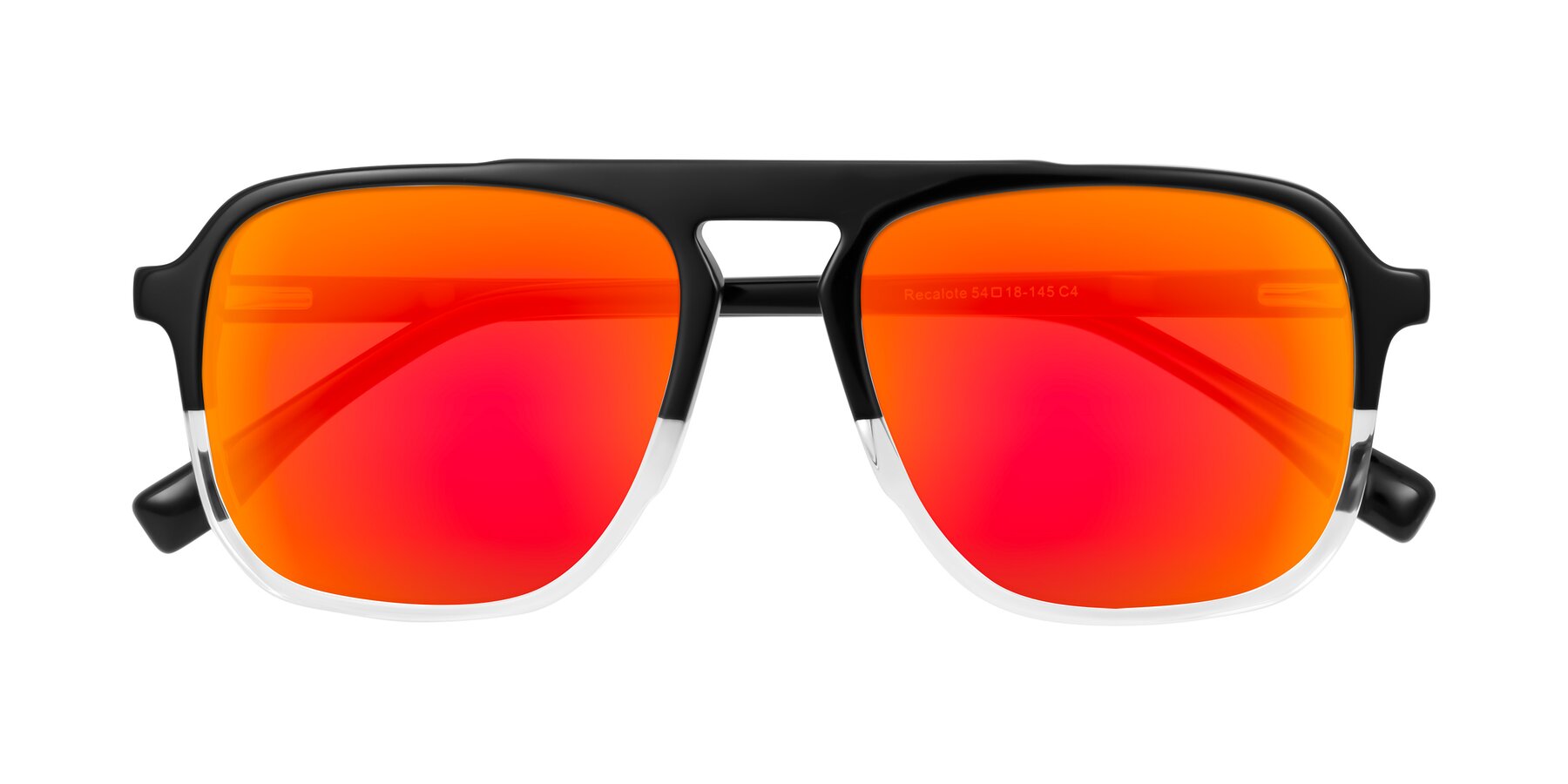 Folded Front of Recalote in Black/Clear with Red Gold Mirrored Lenses