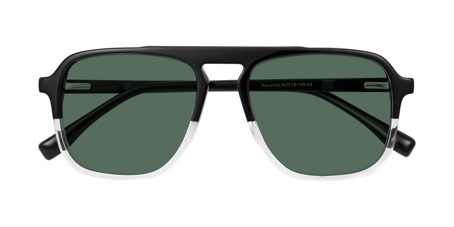Folded Front of Recalote in Black/Clear with Green Polarized Lenses
