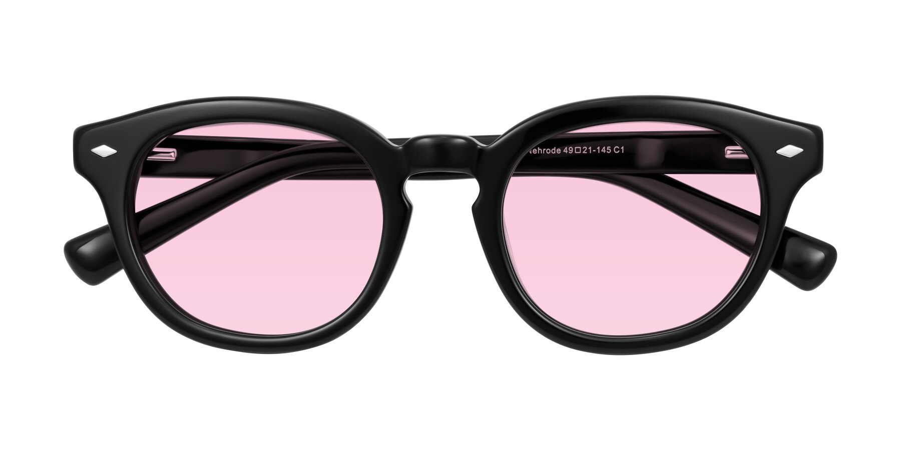Folded Front of Nehrode in Black with Light Pink Tinted Lenses