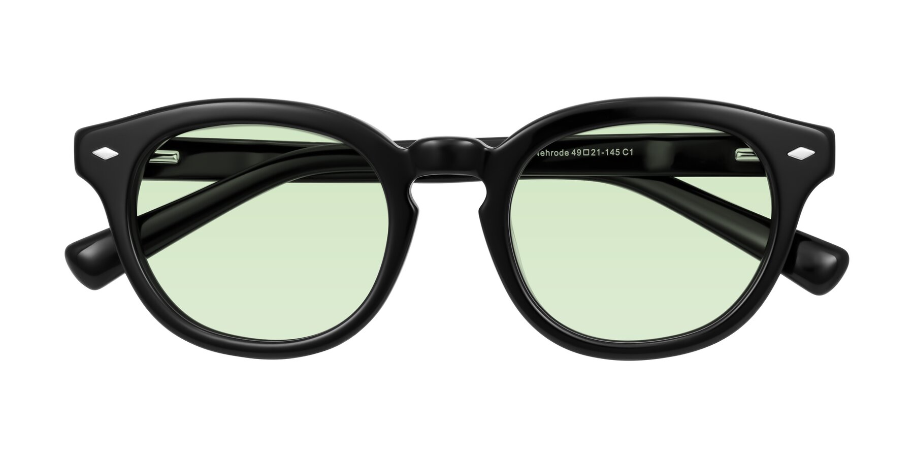 Folded Front of Nehrode in Black with Light Green Tinted Lenses