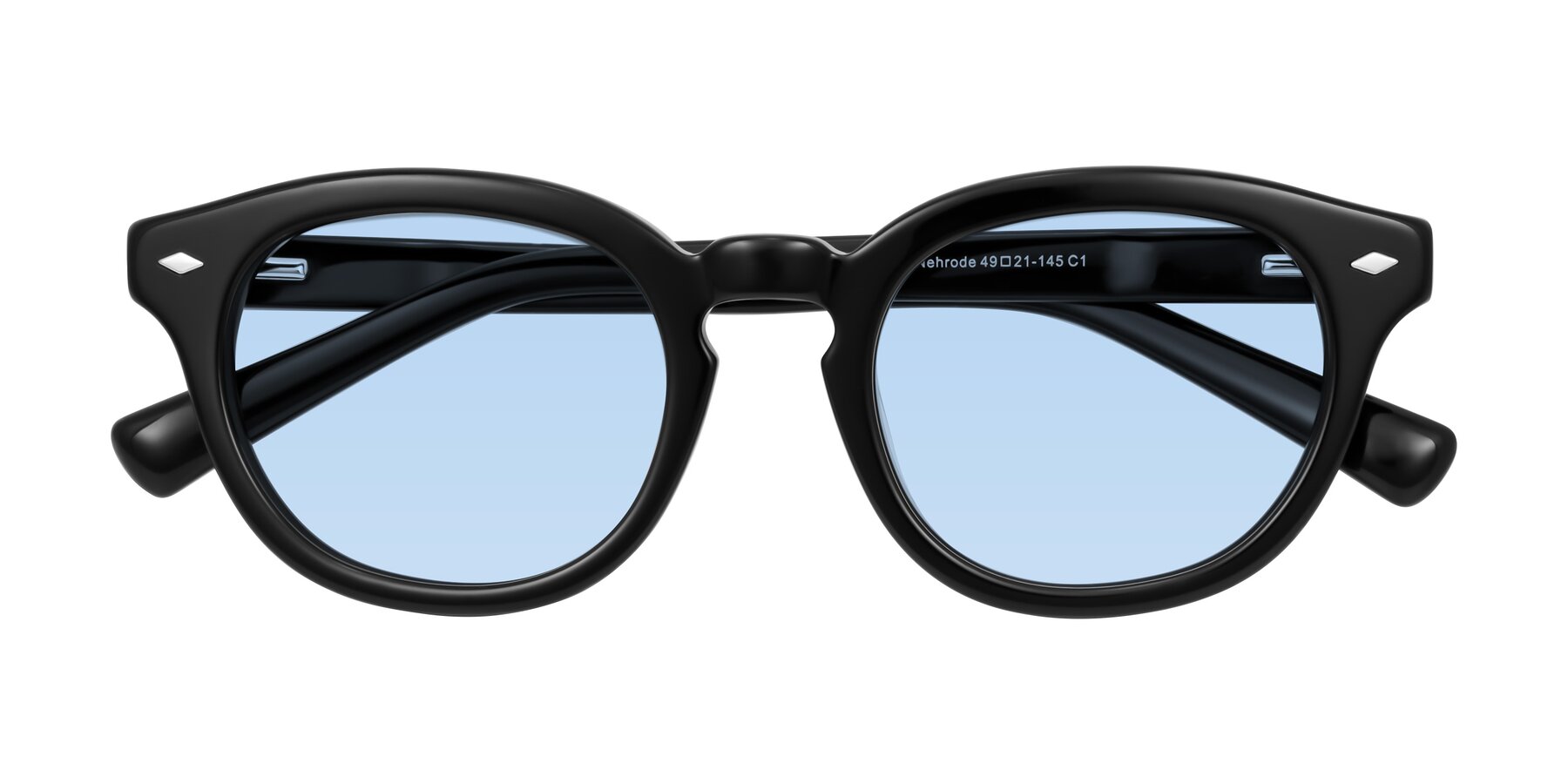 Folded Front of Nehrode in Black with Light Blue Tinted Lenses
