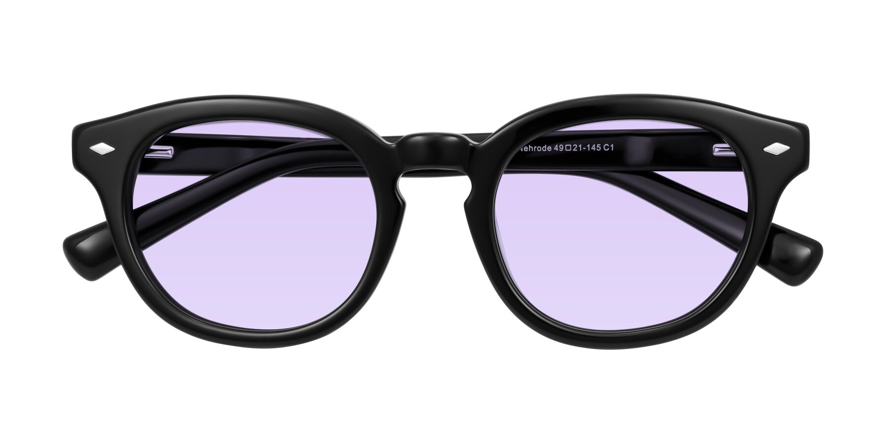 Folded Front of Nehrode in Black with Light Purple Tinted Lenses