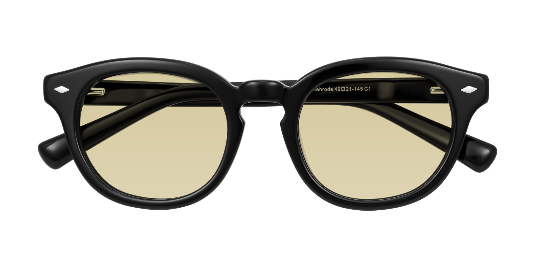 Folded Front of Nehrode in Black with Light Champagne Tinted Lenses