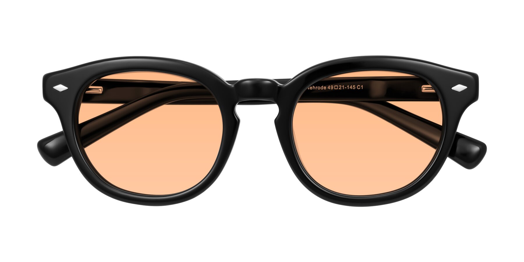 Folded Front of Nehrode in Black with Light Orange Tinted Lenses