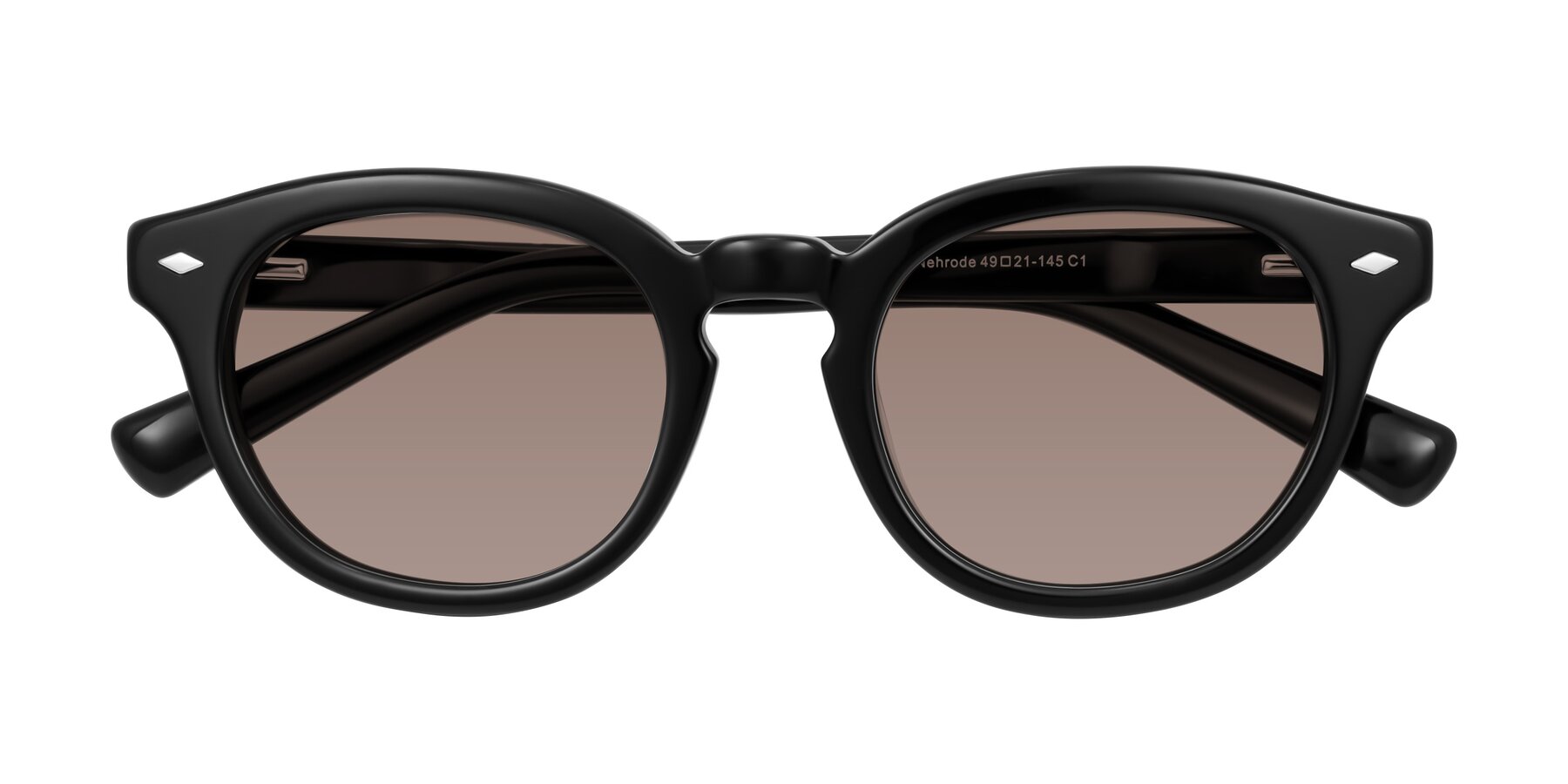 Folded Front of Nehrode in Black with Medium Brown Tinted Lenses