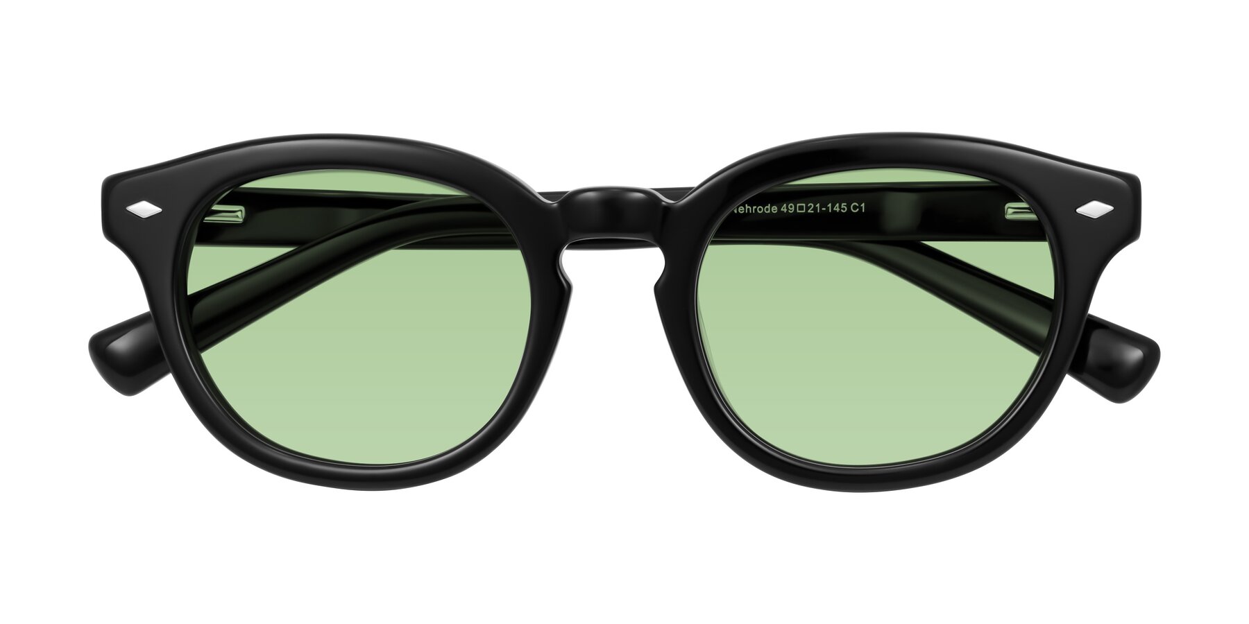 Folded Front of Nehrode in Black with Medium Green Tinted Lenses