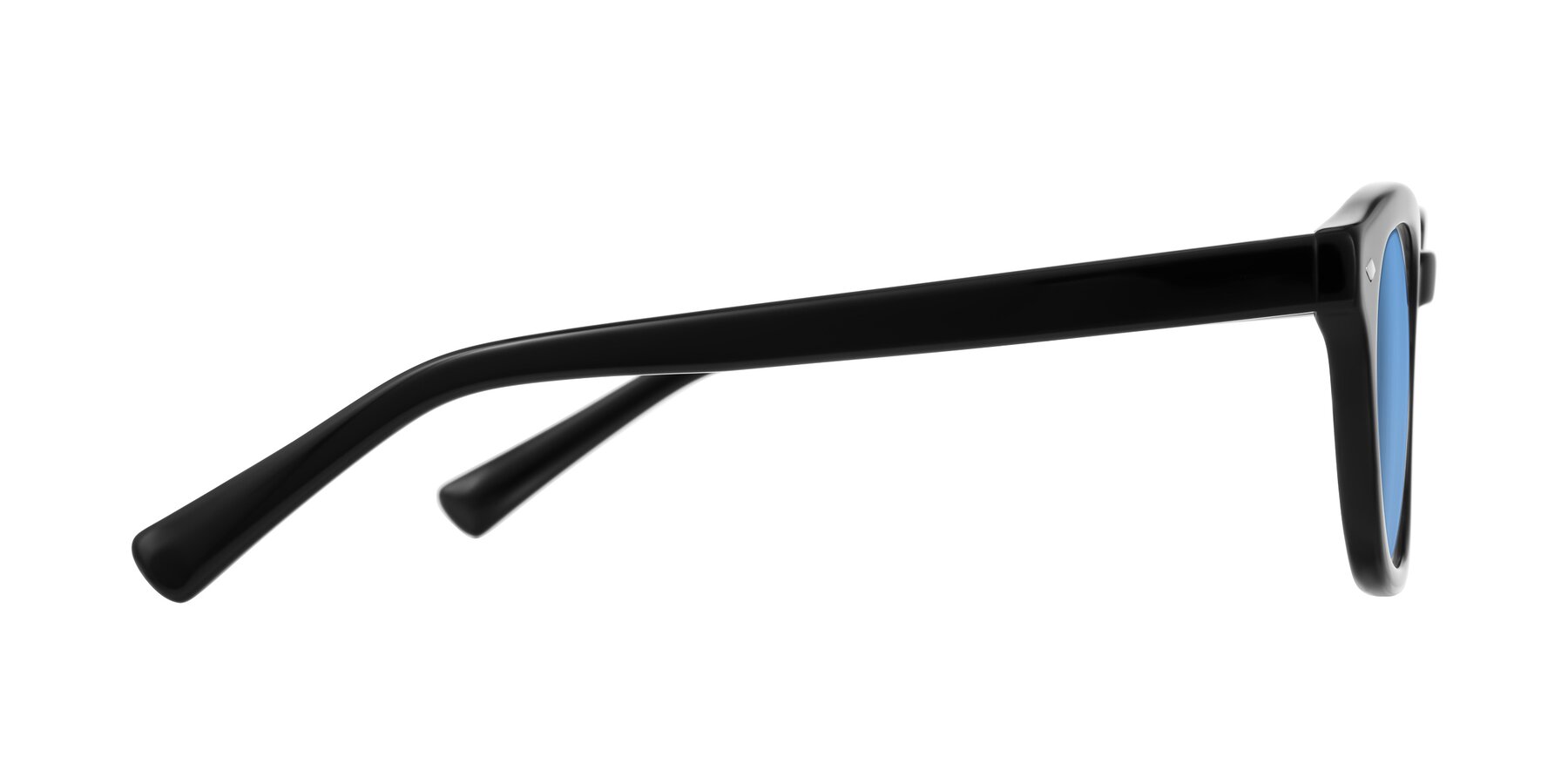 Side of Nehrode in Black with Medium Blue Tinted Lenses