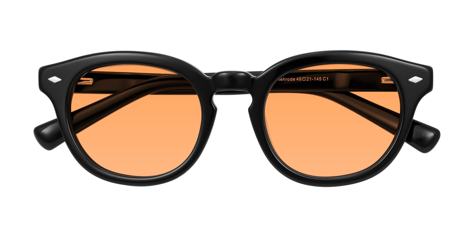 Folded Front of Nehrode in Black with Medium Orange Tinted Lenses