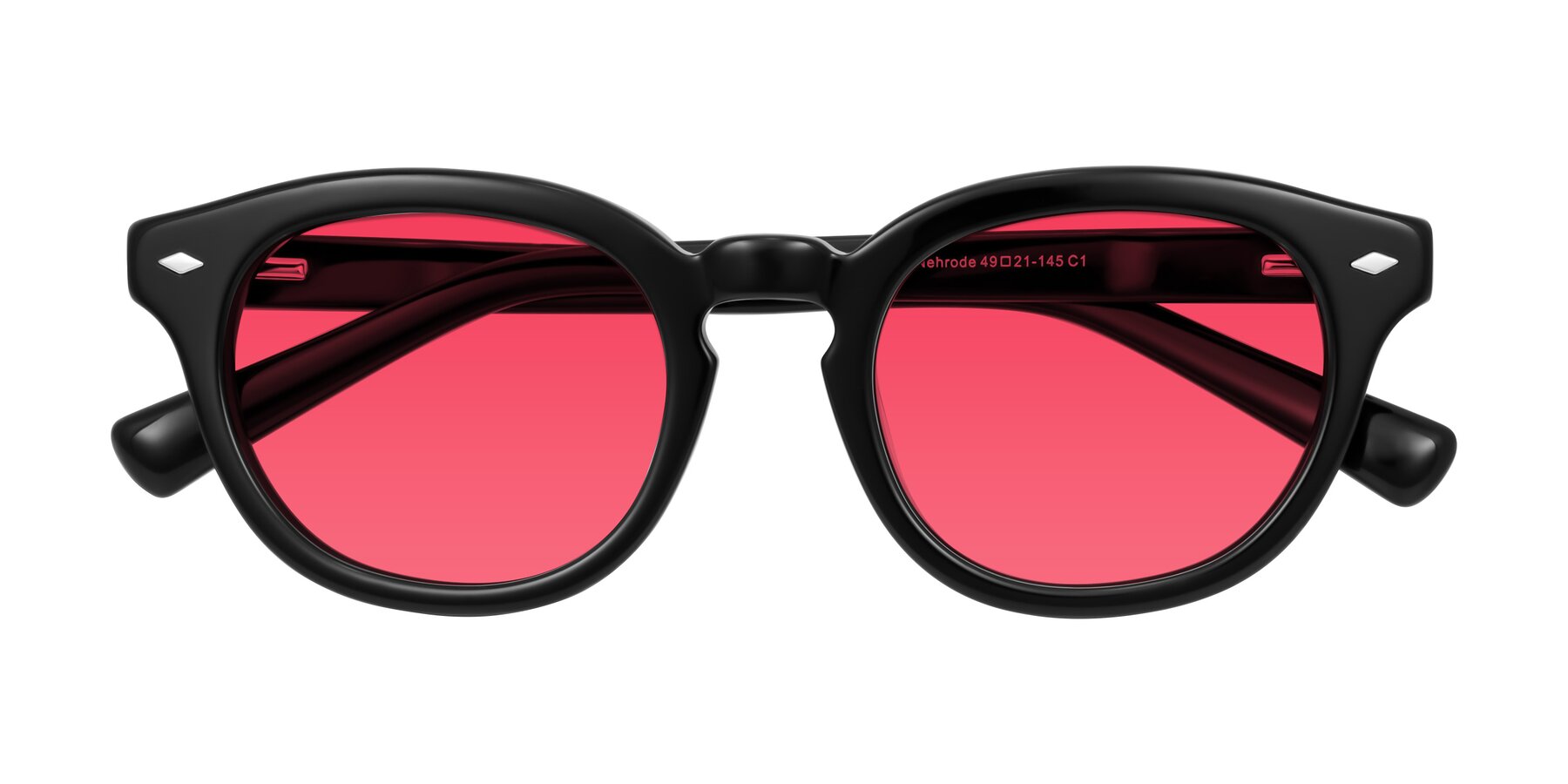 Folded Front of Nehrode in Black with Red Tinted Lenses