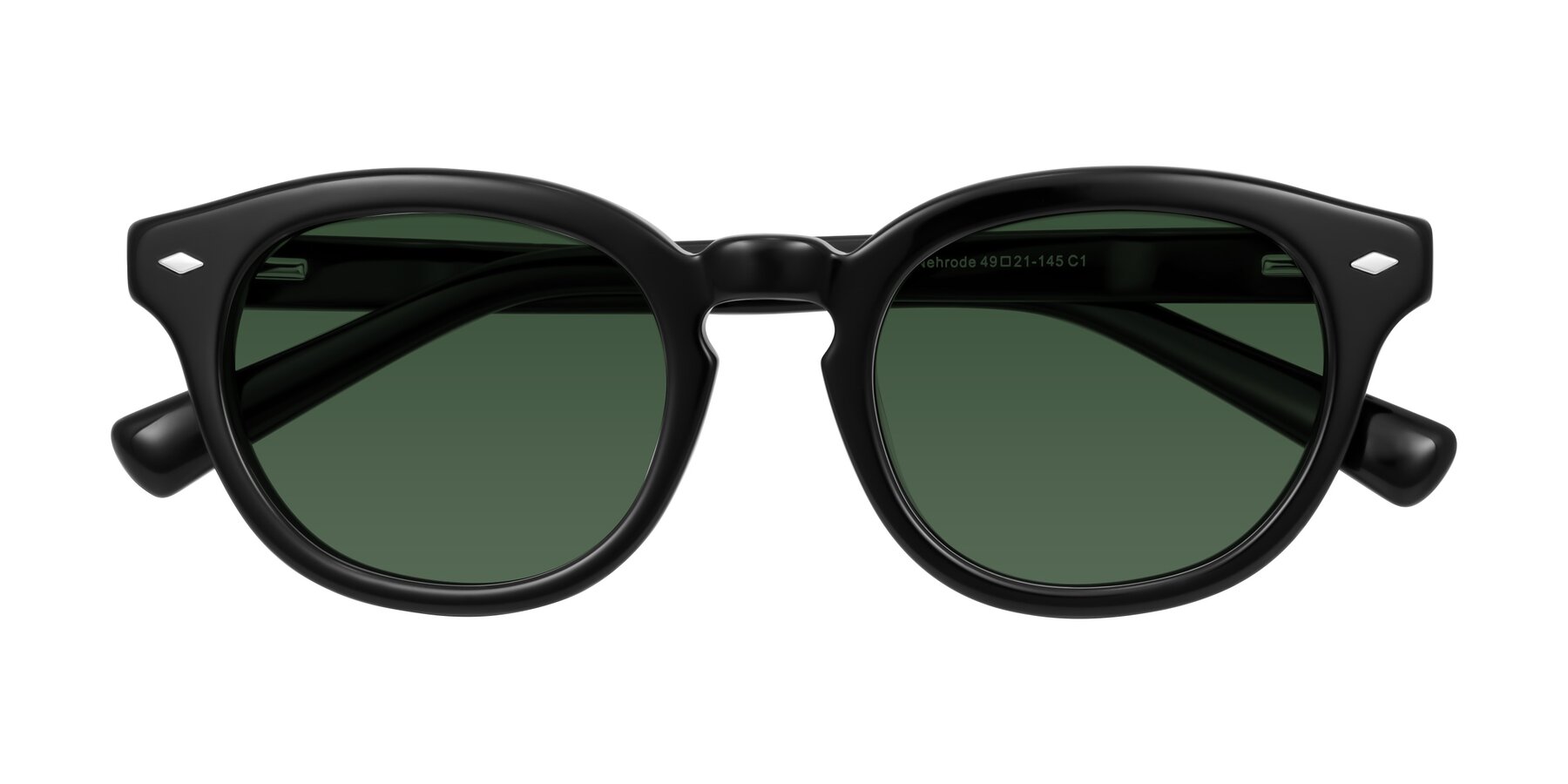 Folded Front of Nehrode in Black with Green Tinted Lenses