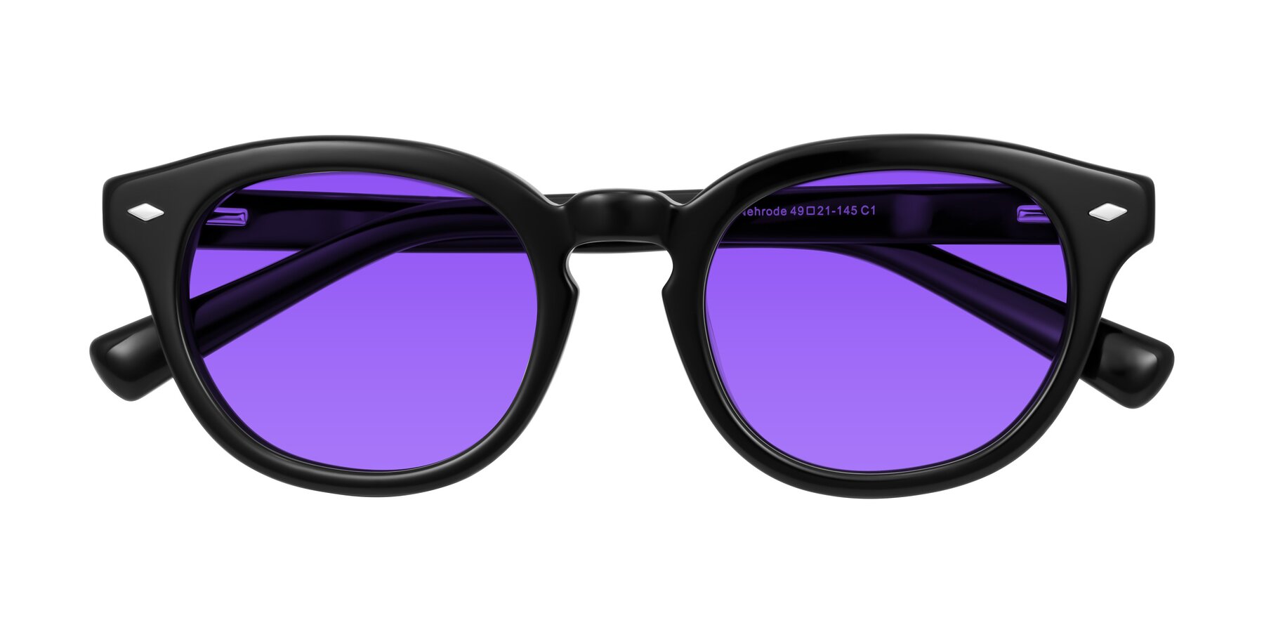 Folded Front of Nehrode in Black with Purple Tinted Lenses