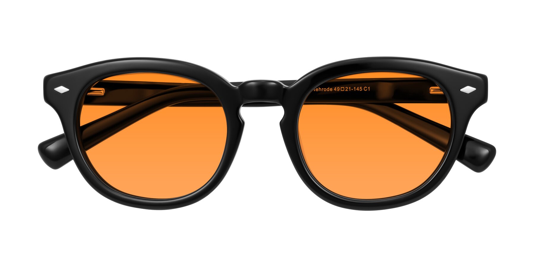 Folded Front of Nehrode in Black with Orange Tinted Lenses