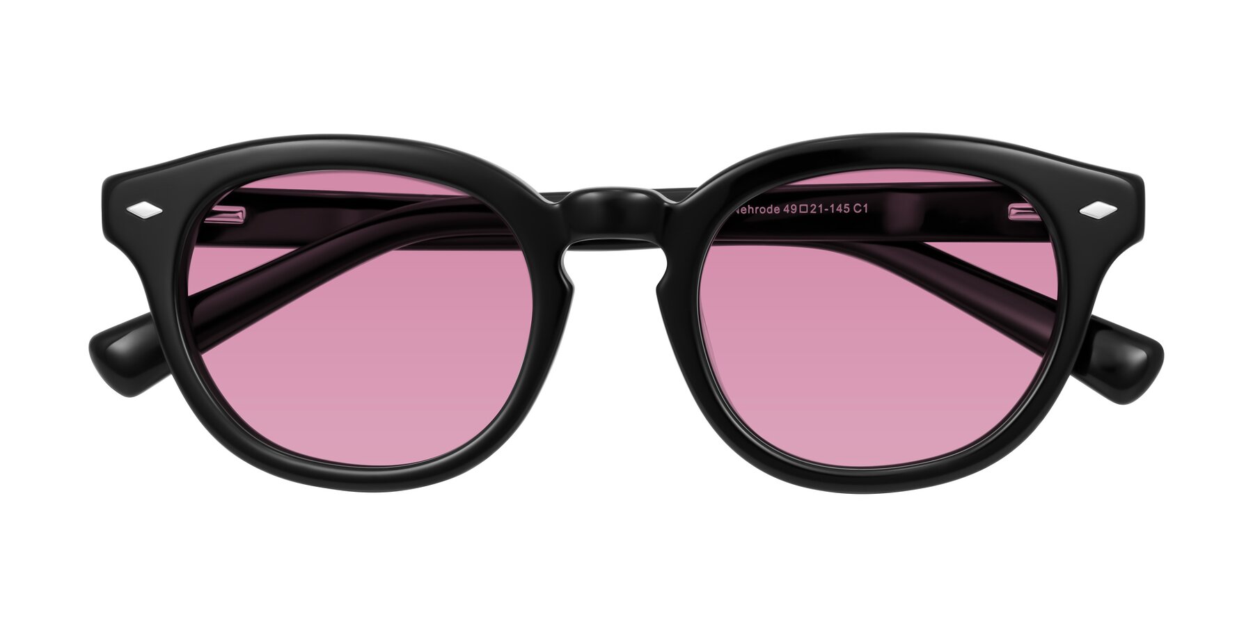 Folded Front of Nehrode in Black with Medium Wine Tinted Lenses