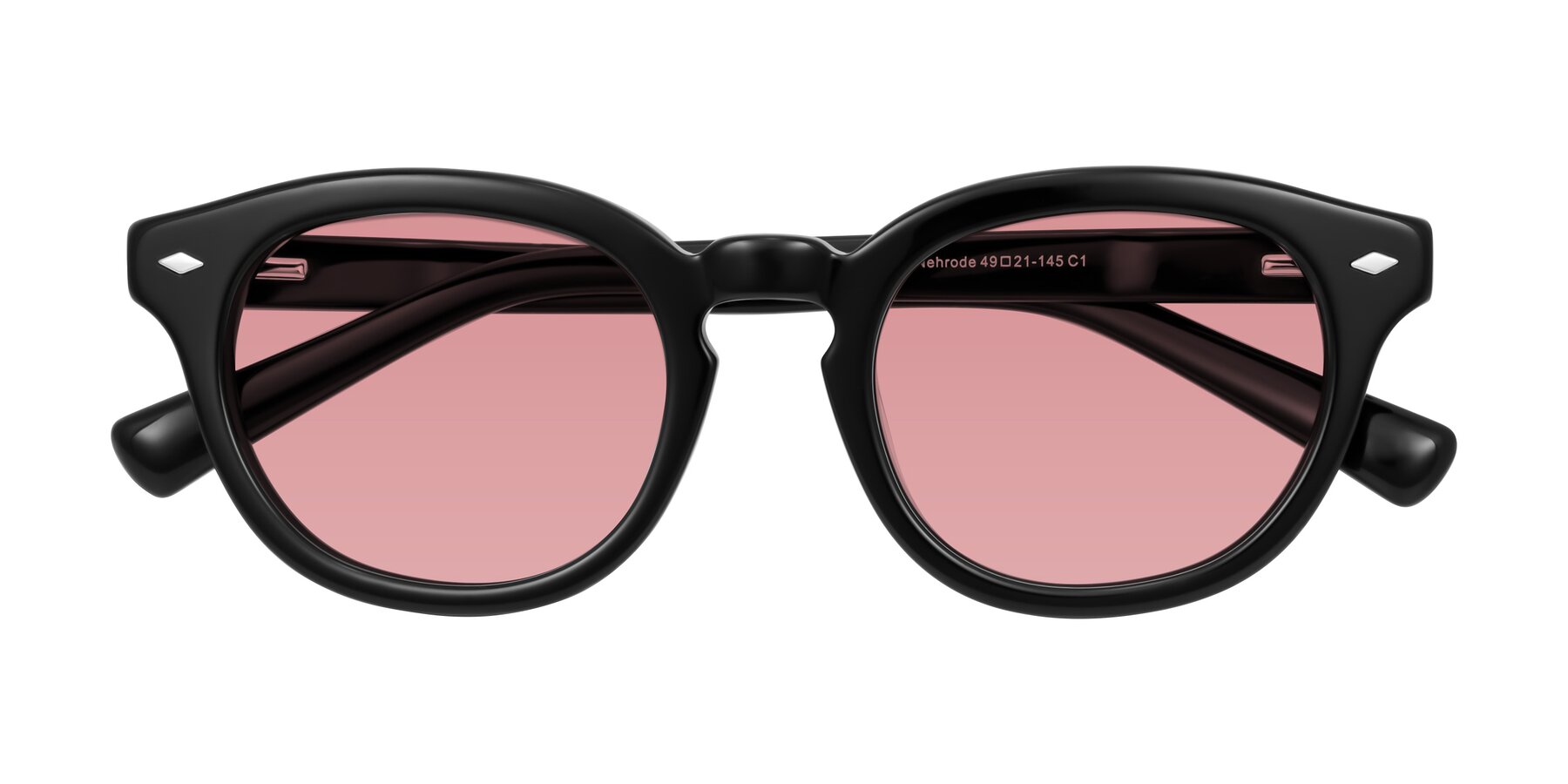 Folded Front of Nehrode in Black with Medium Garnet Tinted Lenses