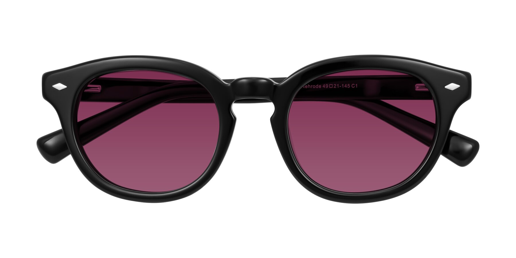 Folded Front of Nehrode in Black with Wine Tinted Lenses