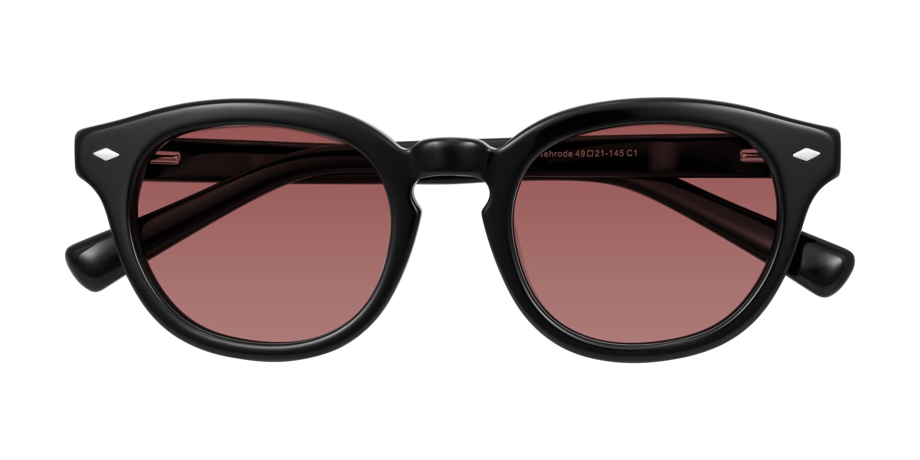 Folded Front of Nehrode in Black with Garnet Tinted Lenses