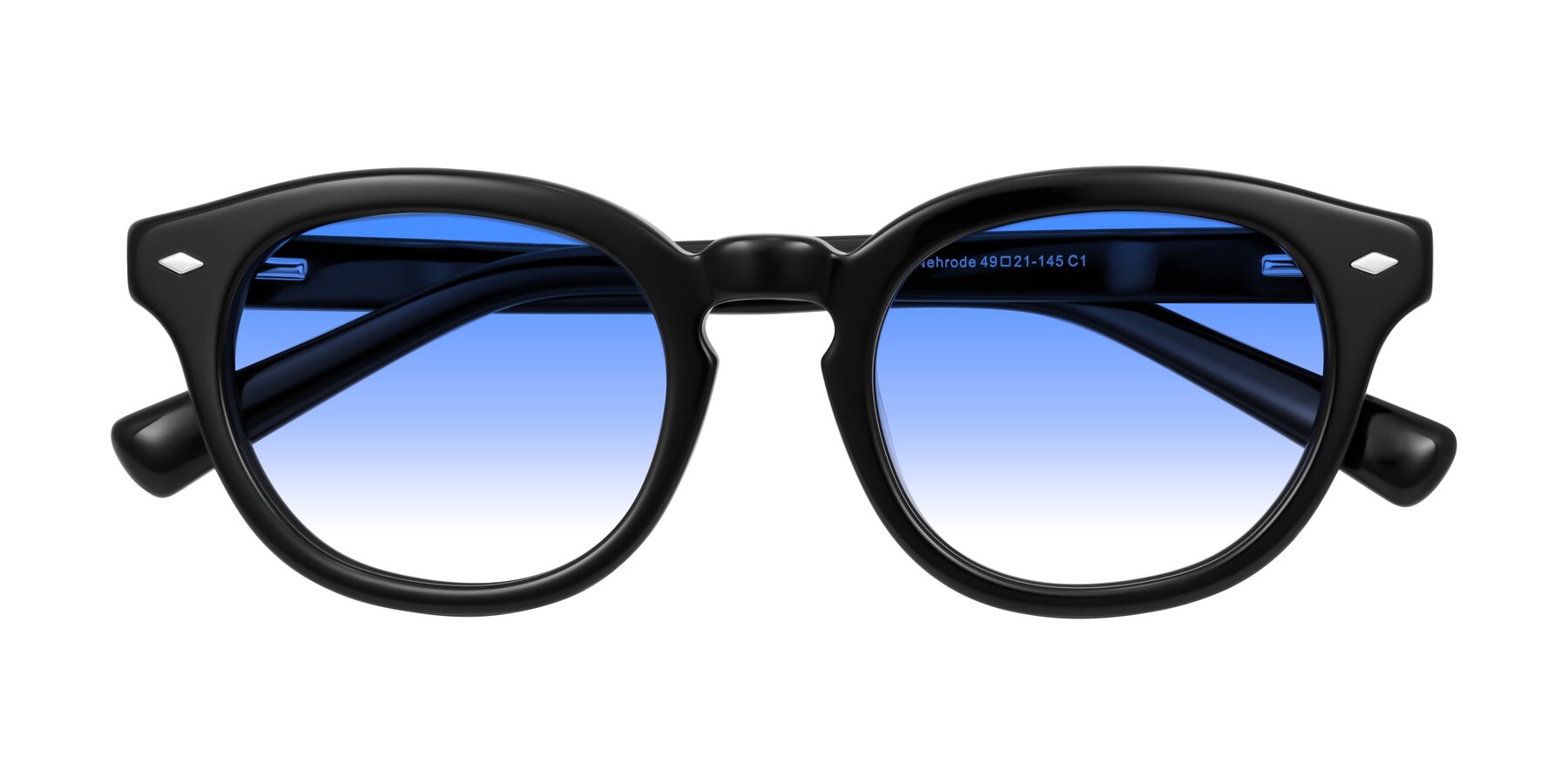 Folded Front of Nehrode in Black with Blue Gradient Lenses