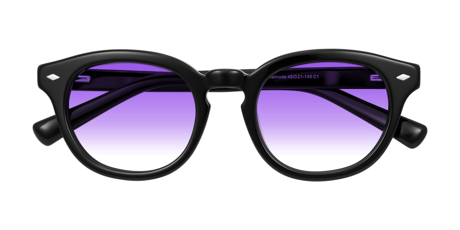 Folded Front of Nehrode in Black with Purple Gradient Lenses