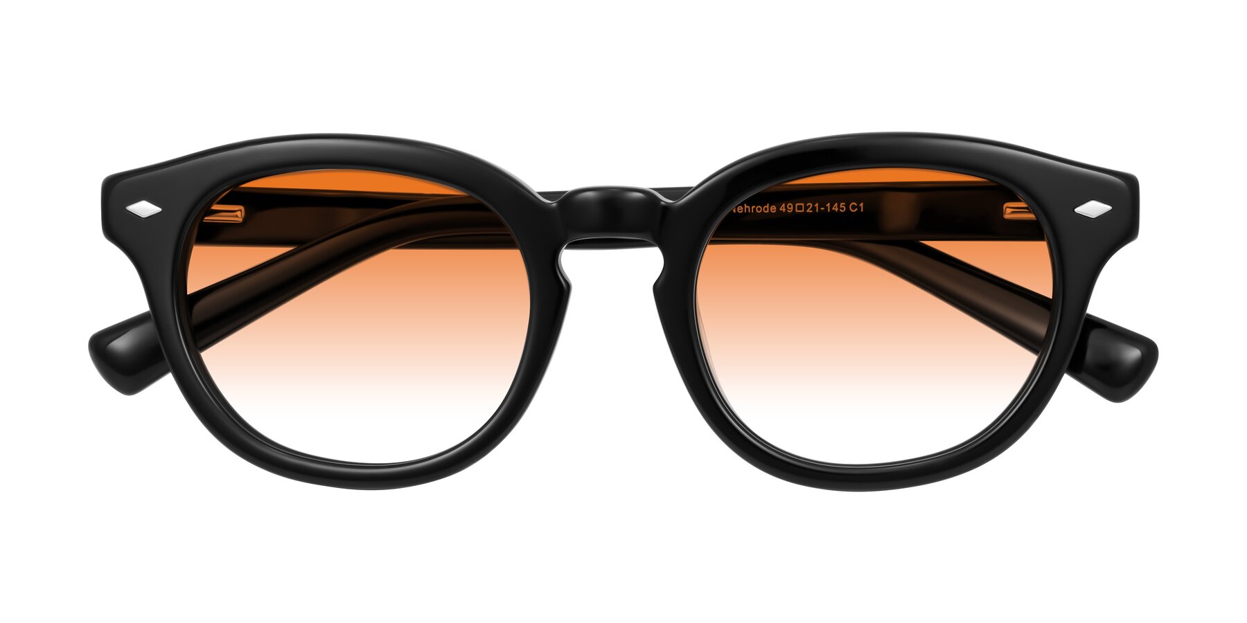 Folded Front of Nehrode in Black with Orange Gradient Lenses