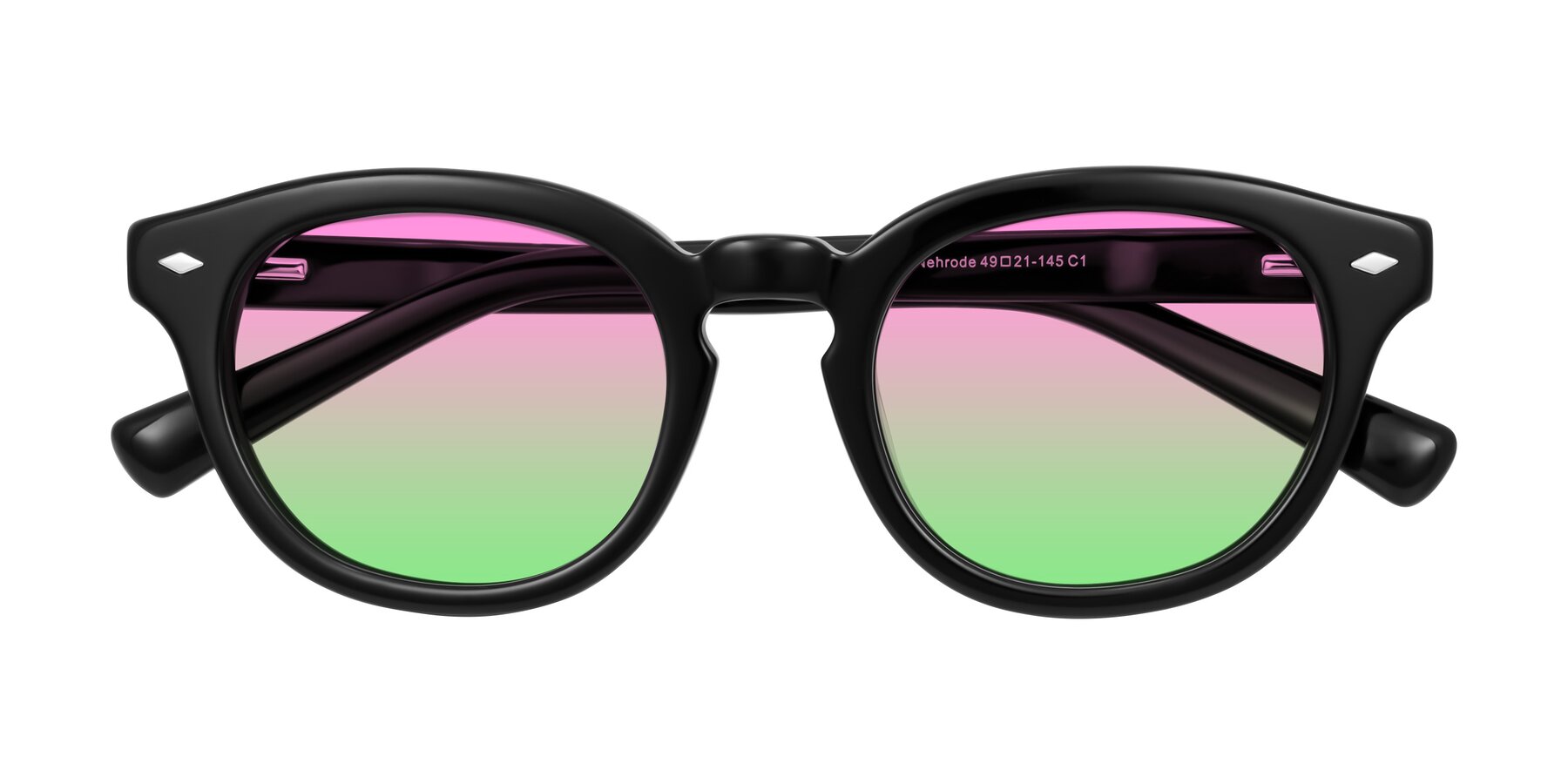 Folded Front of Nehrode in Black with Pink / Green Gradient Lenses