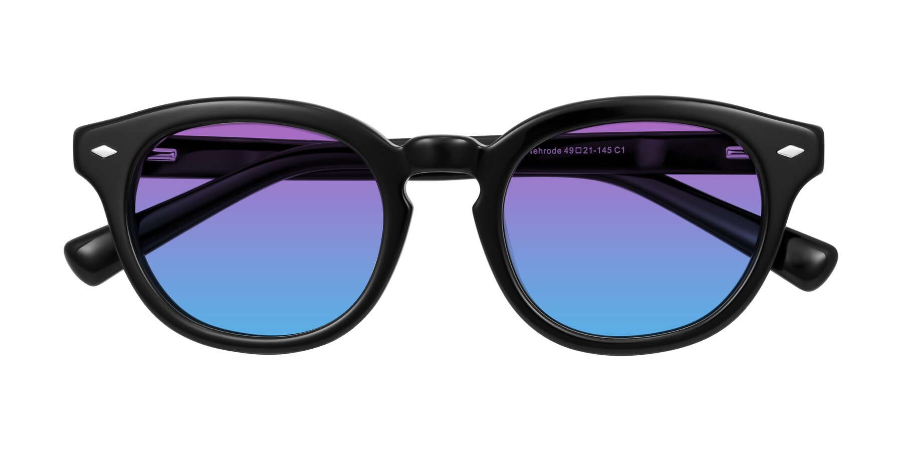 Folded Front of Nehrode in Black with Purple / Blue Gradient Lenses