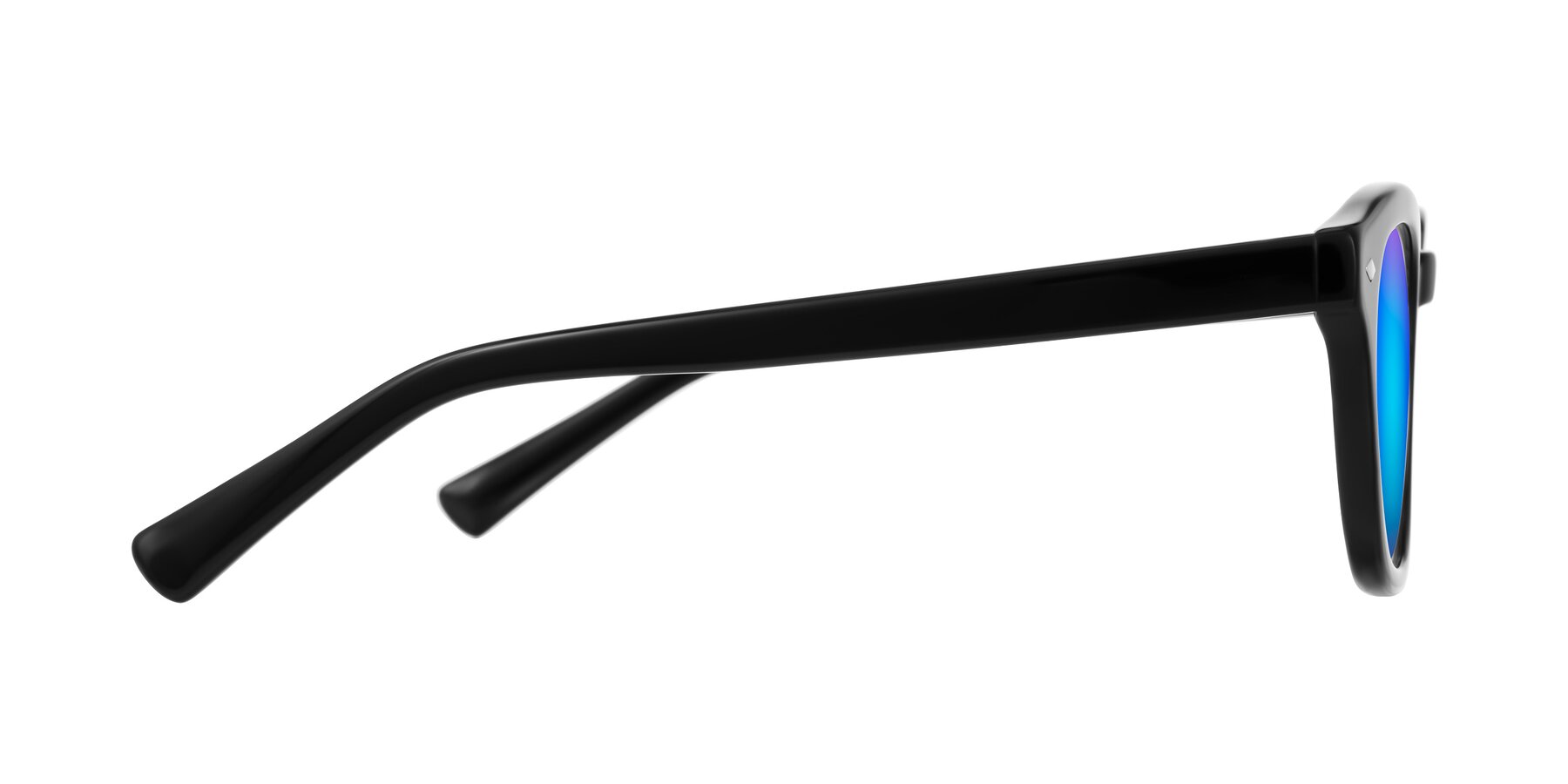 Side of Nehrode in Black with Blue Mirrored Lenses