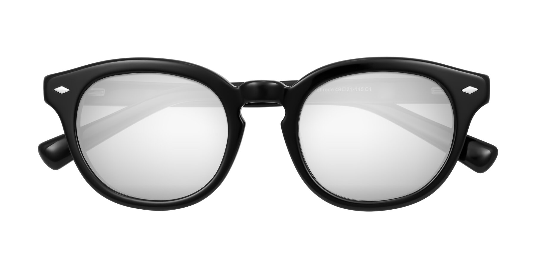 Folded Front of Nehrode in Black with Silver Mirrored Lenses