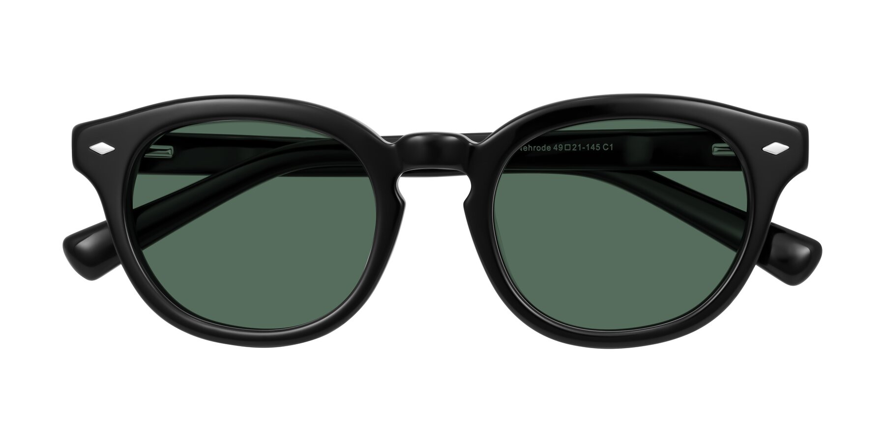 Folded Front of Nehrode in Black with Green Polarized Lenses