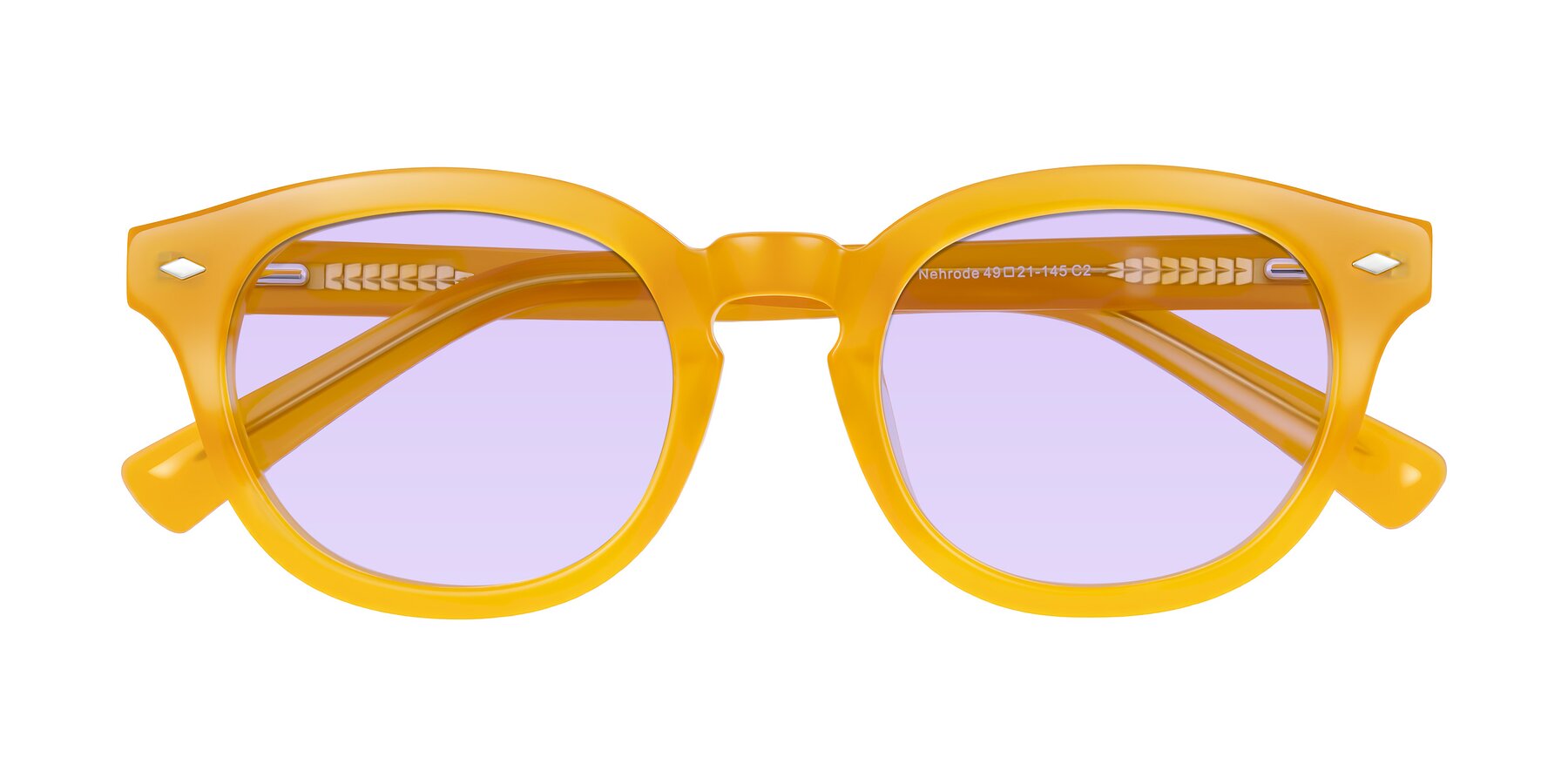 Folded Front of Nehrode in Honey with Light Purple Tinted Lenses