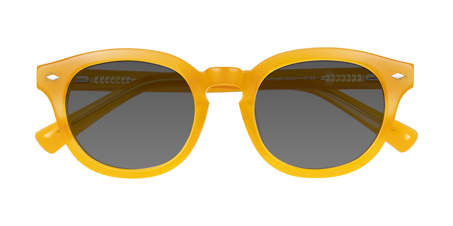 Folded Front of Nehrode in Honey with Medium Gray Tinted Lenses