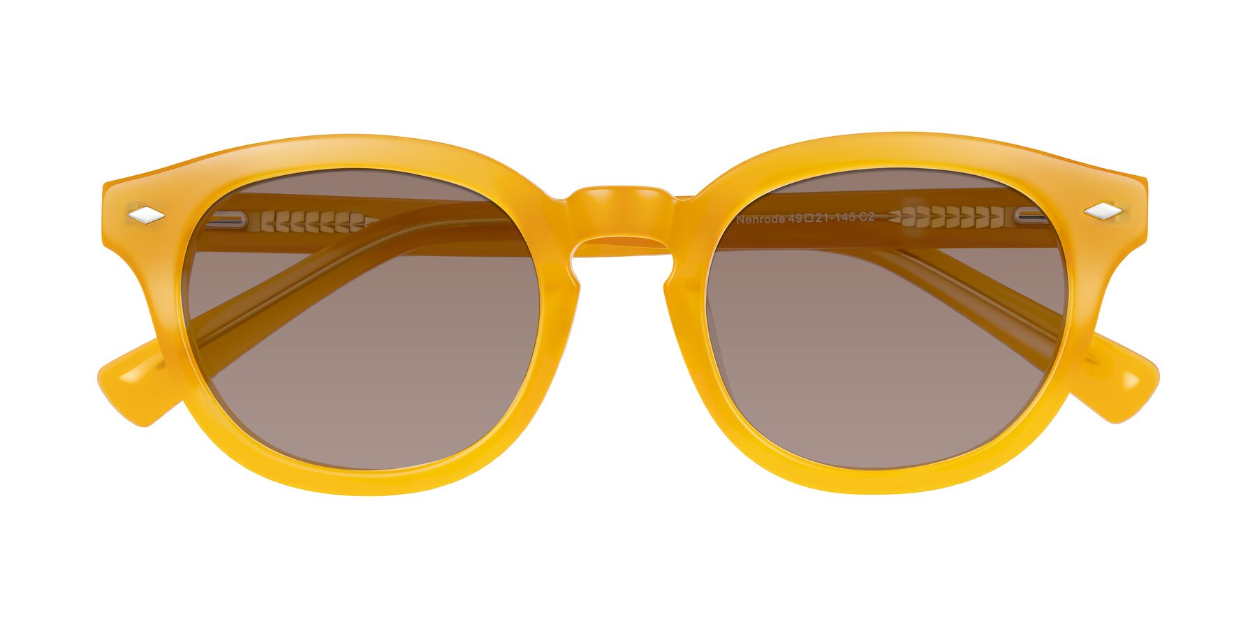 Folded Front of Nehrode in Honey with Medium Brown Tinted Lenses