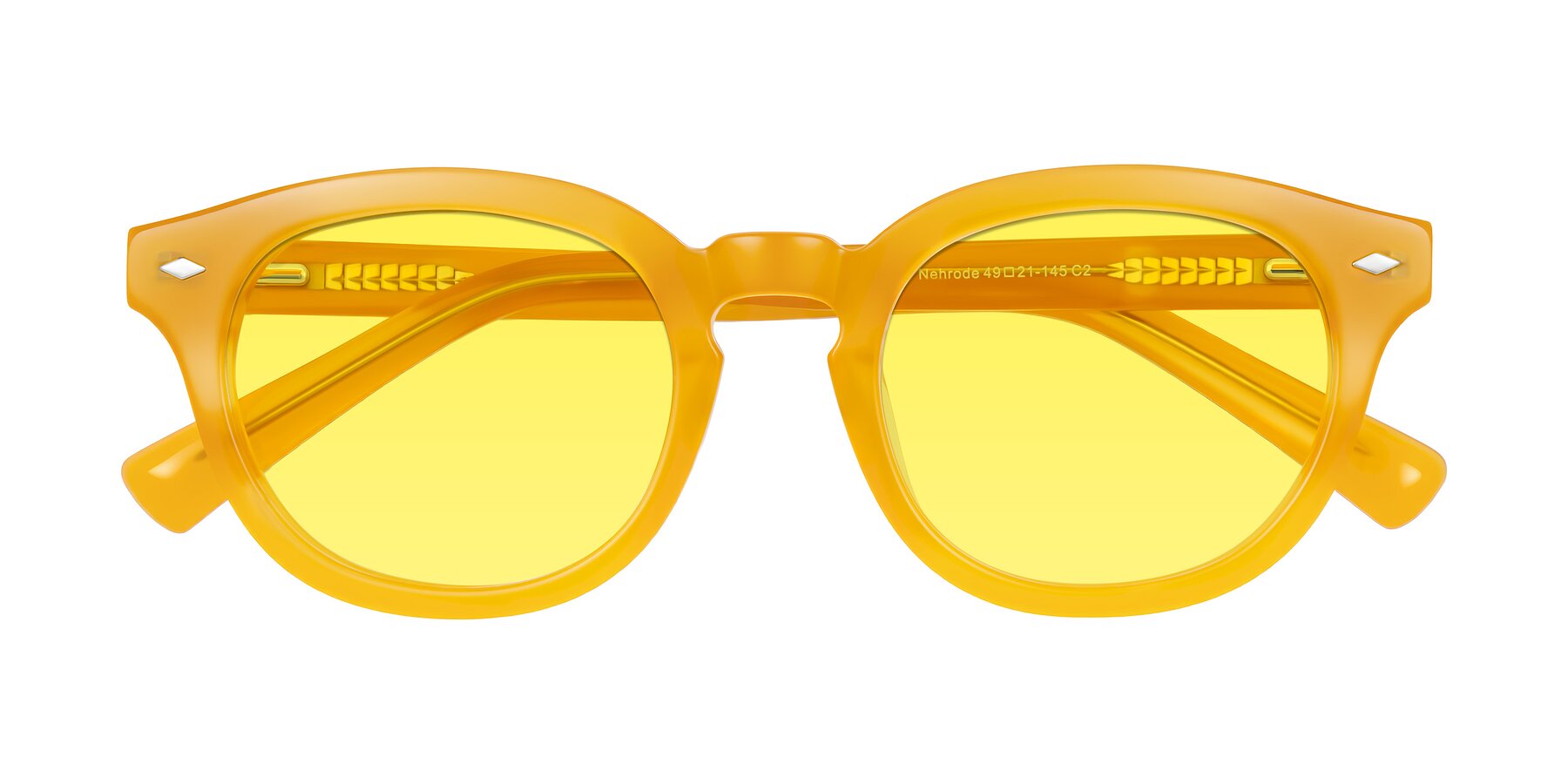 Folded Front of Nehrode in Honey with Medium Yellow Tinted Lenses