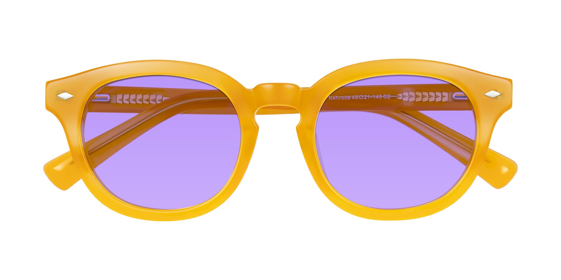 Folded Front of Nehrode in Honey with Medium Purple Tinted Lenses