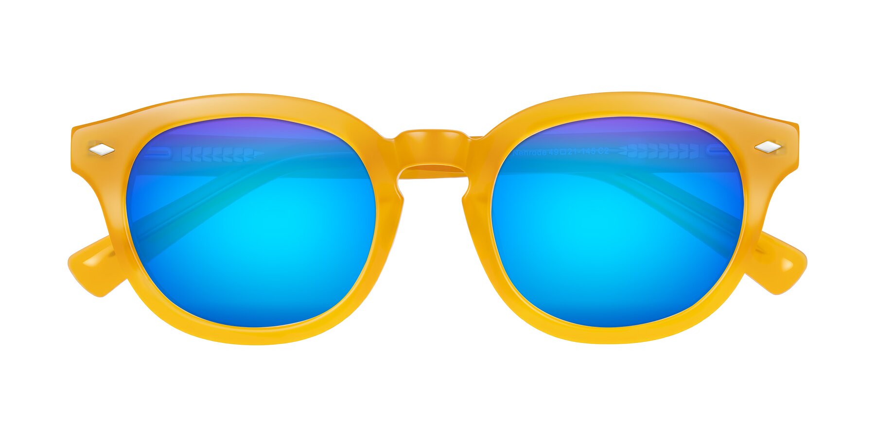Folded Front of Nehrode in Honey with Blue Mirrored Lenses