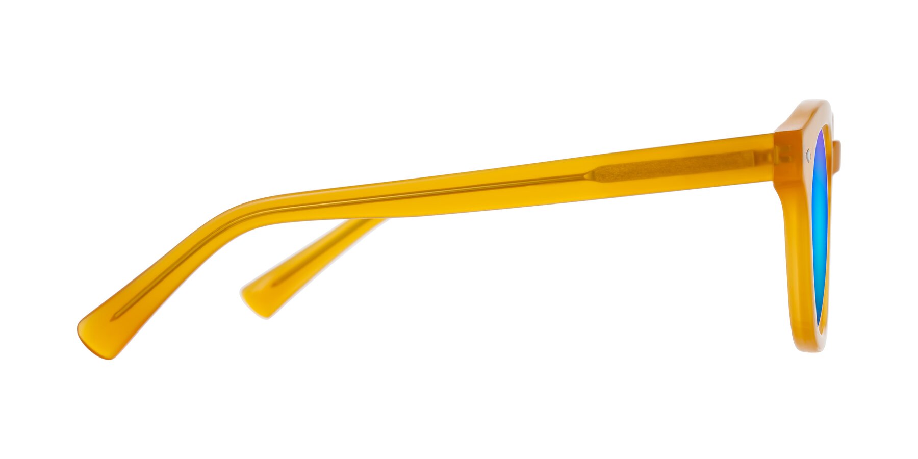 Side of Nehrode in Honey with Blue Mirrored Lenses