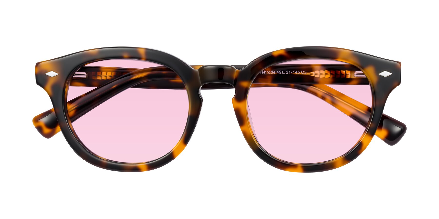 Folded Front of Nehrode in Tortoise with Light Pink Tinted Lenses