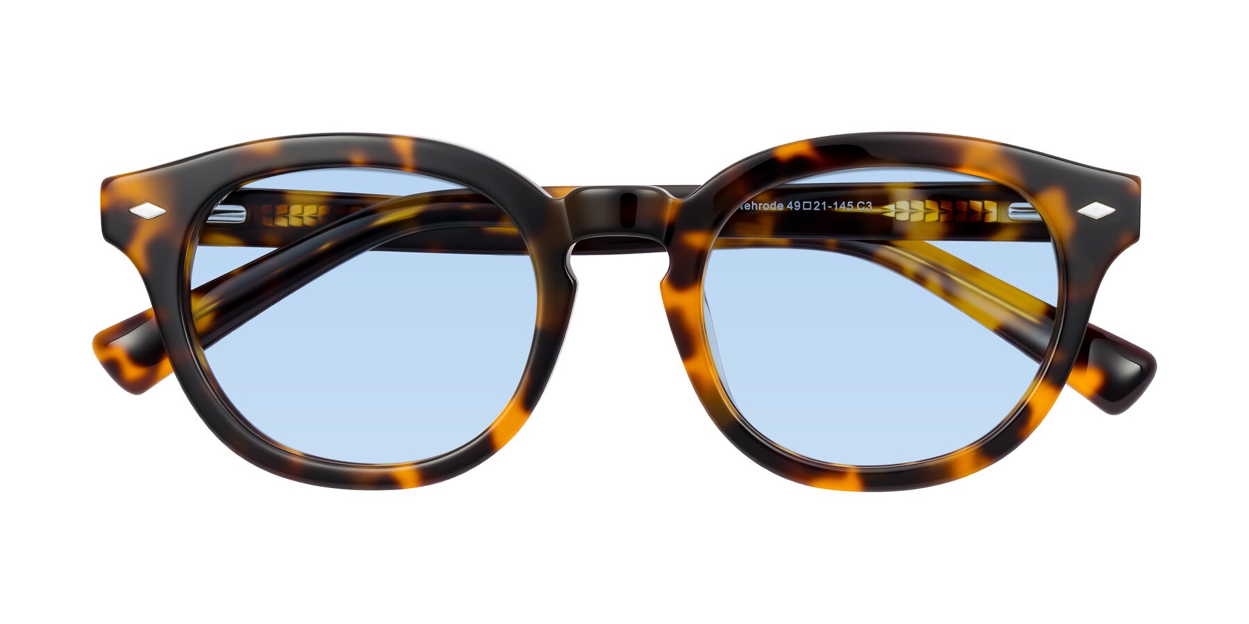 Folded Front of Nehrode in Tortoise with Light Blue Tinted Lenses