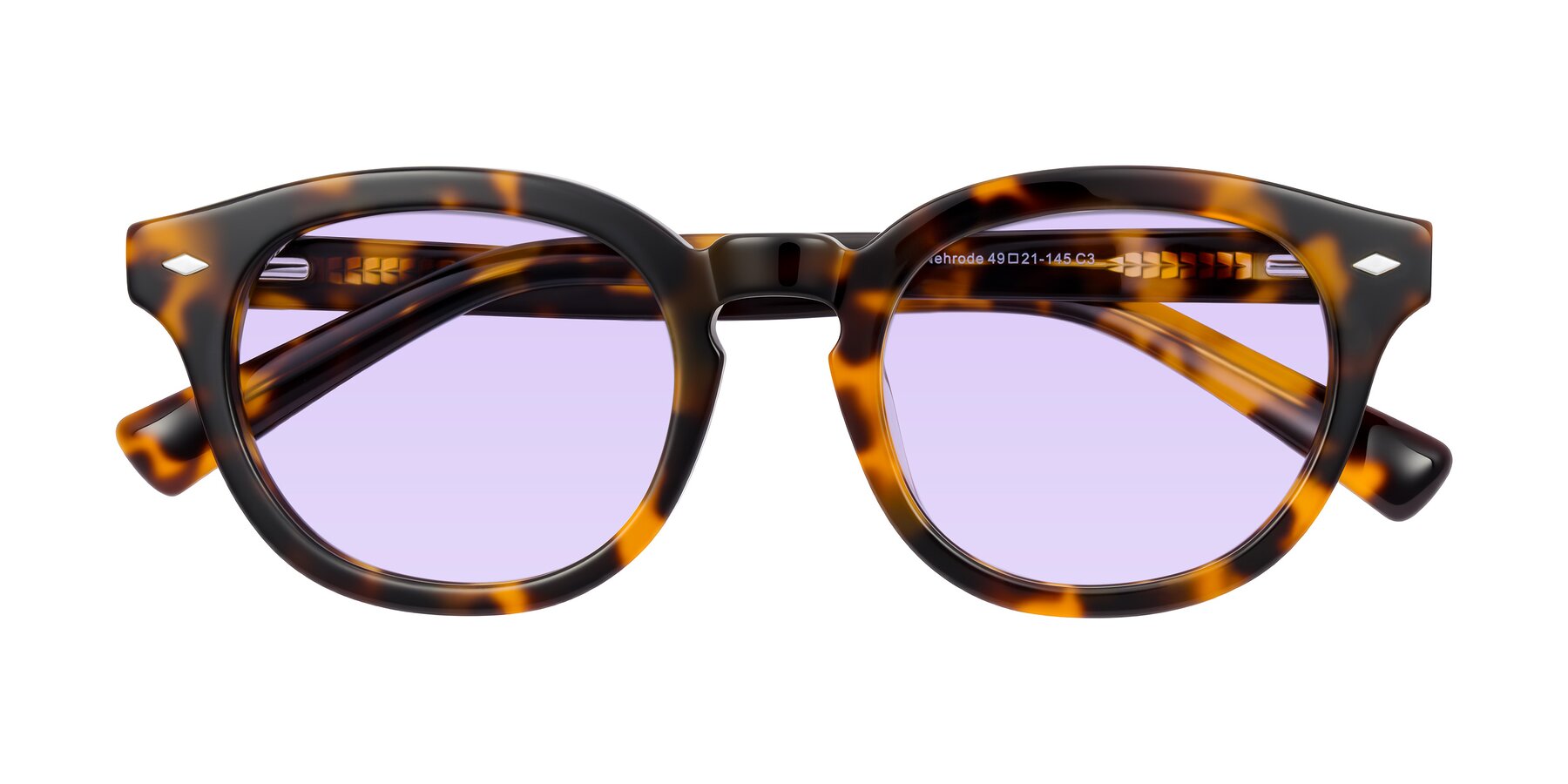 Folded Front of Nehrode in Tortoise with Light Purple Tinted Lenses