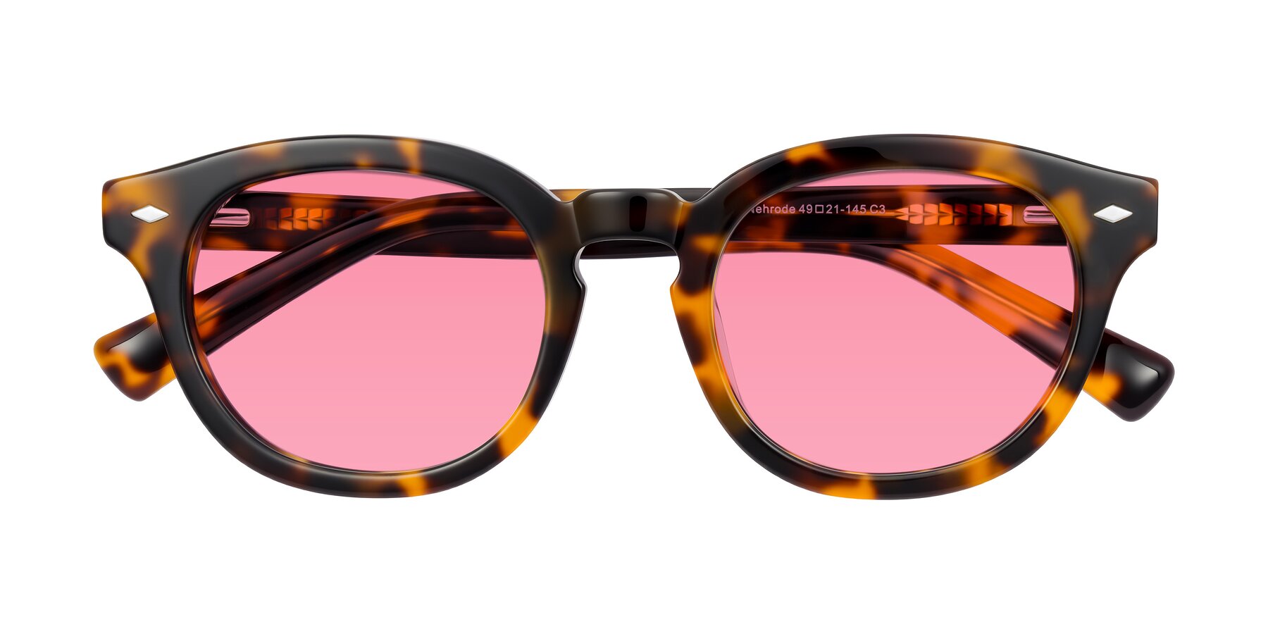 Folded Front of Nehrode in Tortoise with Pink Tinted Lenses