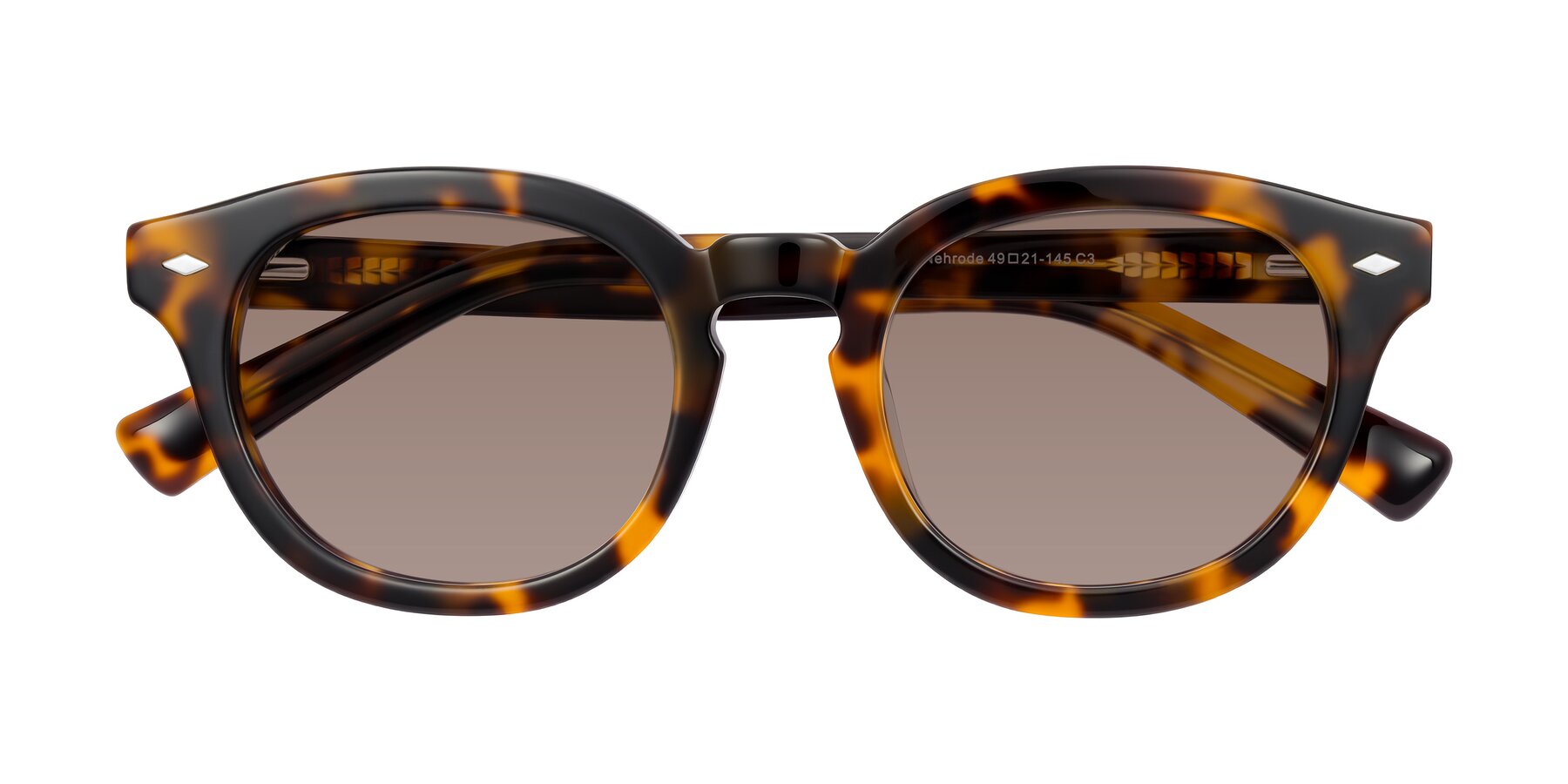 Folded Front of Nehrode in Tortoise with Medium Brown Tinted Lenses