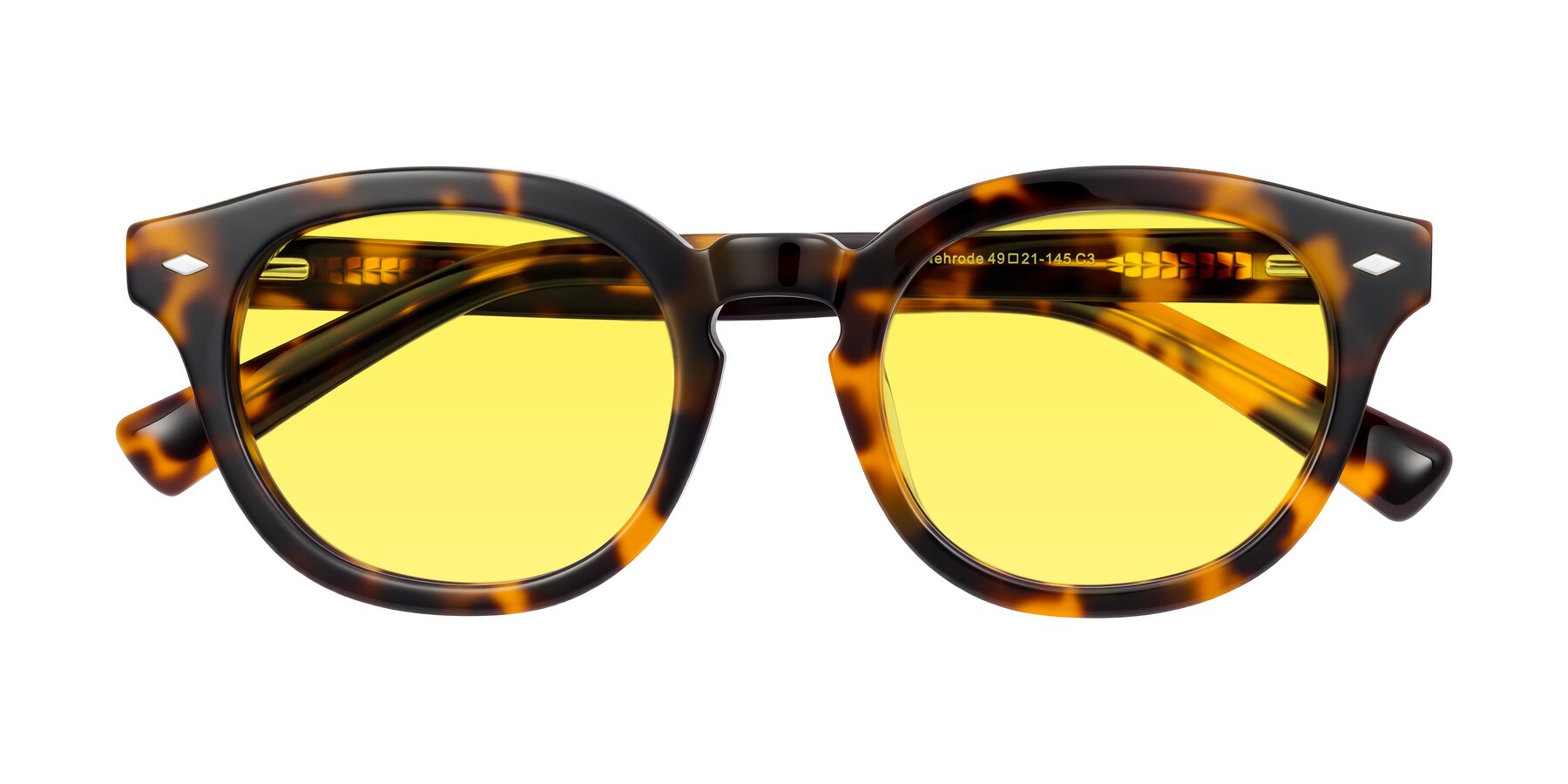 Folded Front of Nehrode in Tortoise with Medium Yellow Tinted Lenses