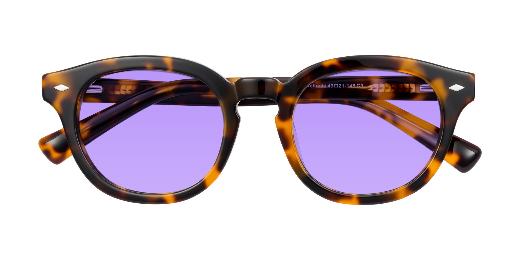 Folded Front of Nehrode in Tortoise with Medium Purple Tinted Lenses