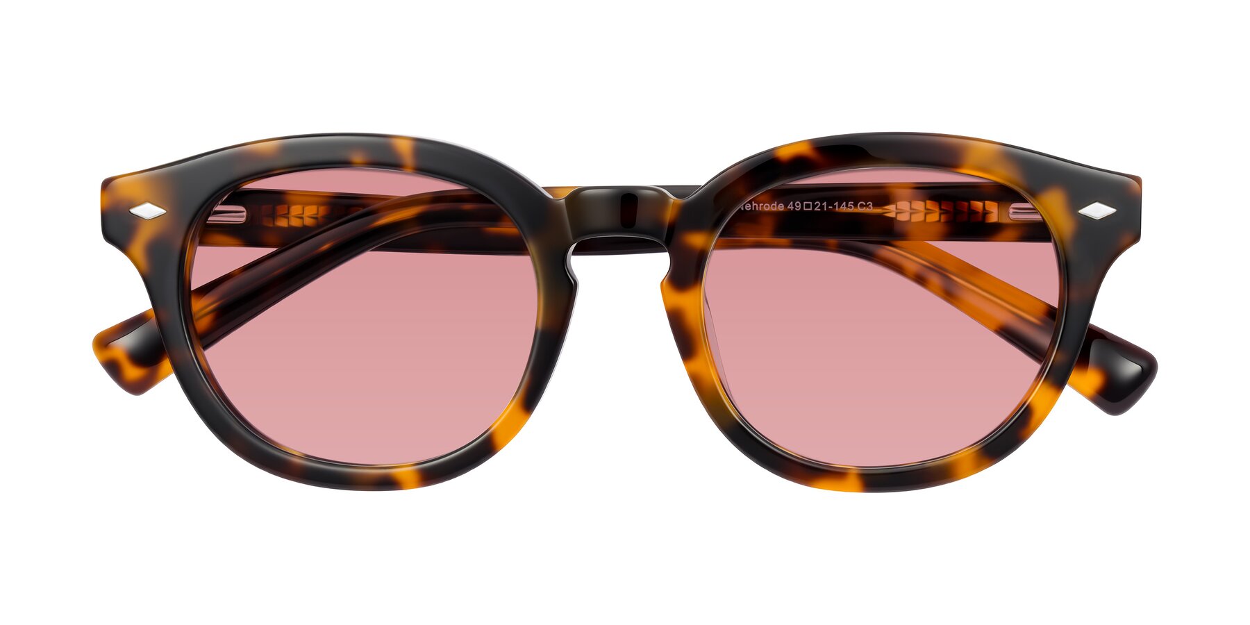 Folded Front of Nehrode in Tortoise with Medium Garnet Tinted Lenses