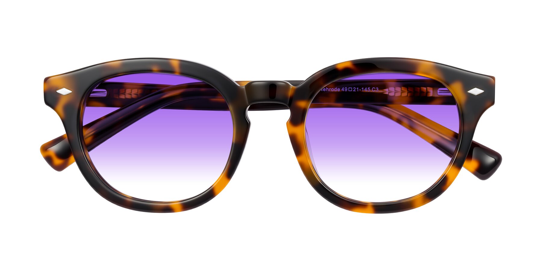 Folded Front of Nehrode in Tortoise with Purple Gradient Lenses