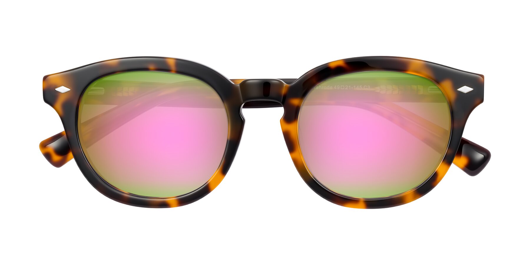 Folded Front of Nehrode in Tortoise with Pink Mirrored Lenses